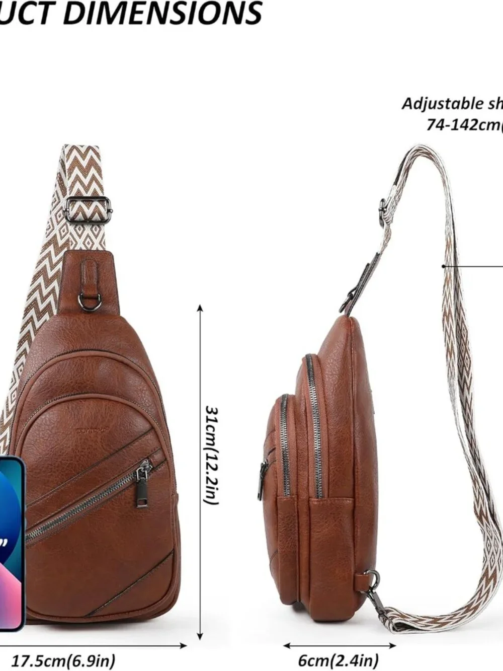 Brown Leather Sling Bag Crossbody Bag, NIB - Picture 4 of 7